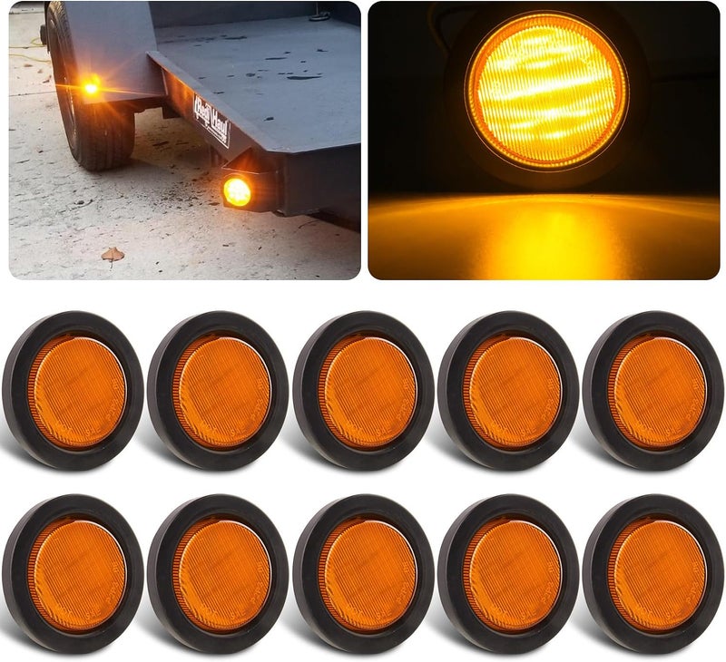 Partswcgg 2.5" Round Amber Led Marker Lights 13LED, 10Pcs 2.5 Inch Round Led Trailer Marker Lights Clearance Lamps Sealed Flush Mount w/Rubber Grommets and 2 Prong Trailer Wire Pigtails Waterproof 12V - Image 1